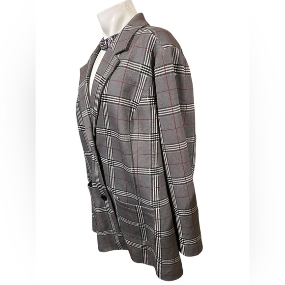 DG2 by Diane Gilman Women’s Suit Gray Plaid Blazer Pants Subtle Red Windowpane - Picture 3 of 12